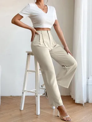Plicated Detail Straight Leg Pants