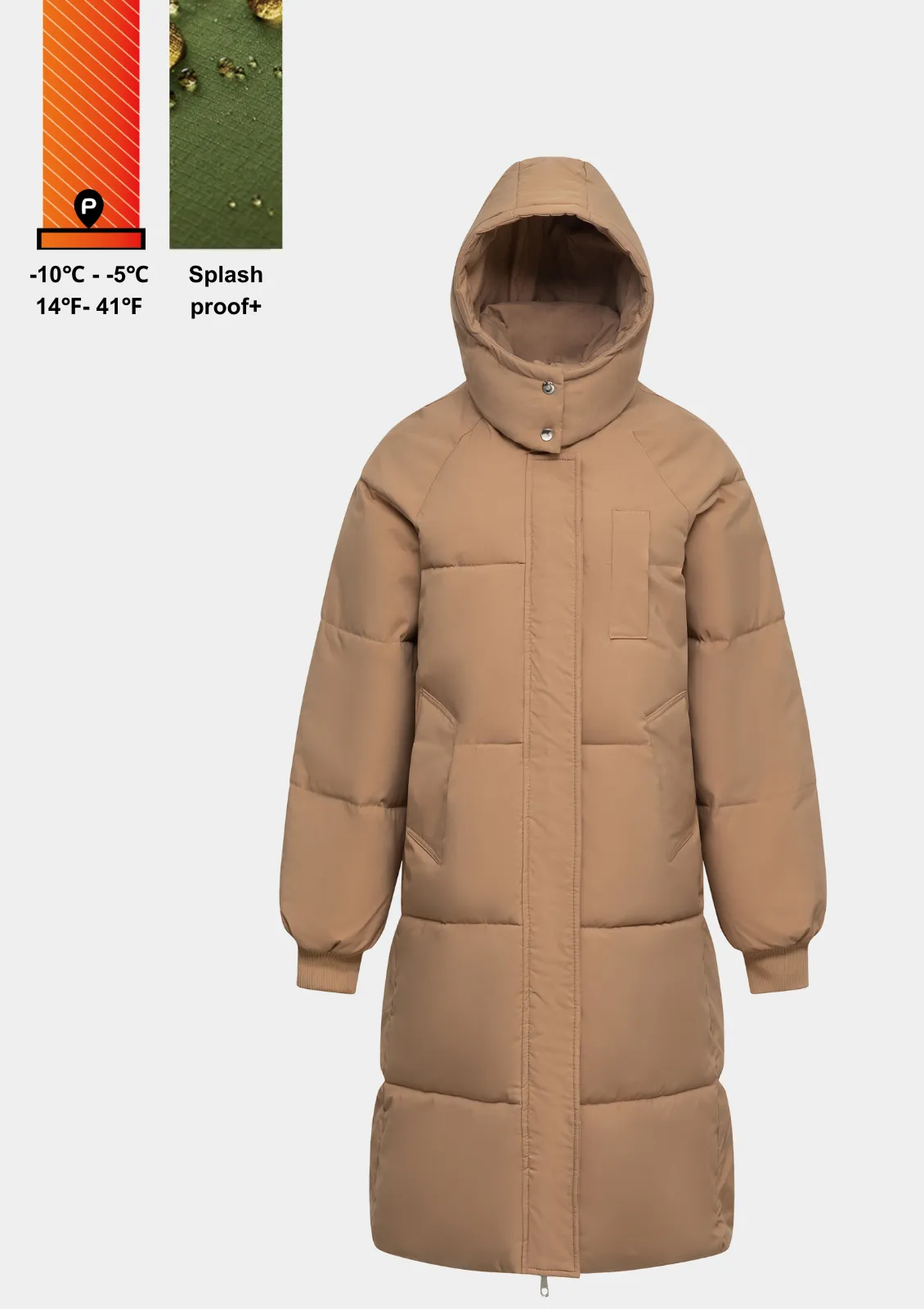 Plus Classic Hooded Long Puffer Coat Splashproof