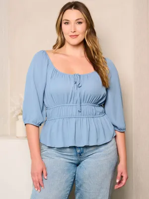 PLUS SIZE 3/4 SLEEVE PEPLUM BLOUSE TOP
