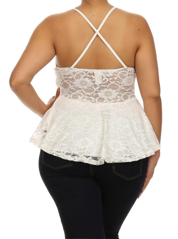Plus Size Blooming Days Floral Peplum White Tank