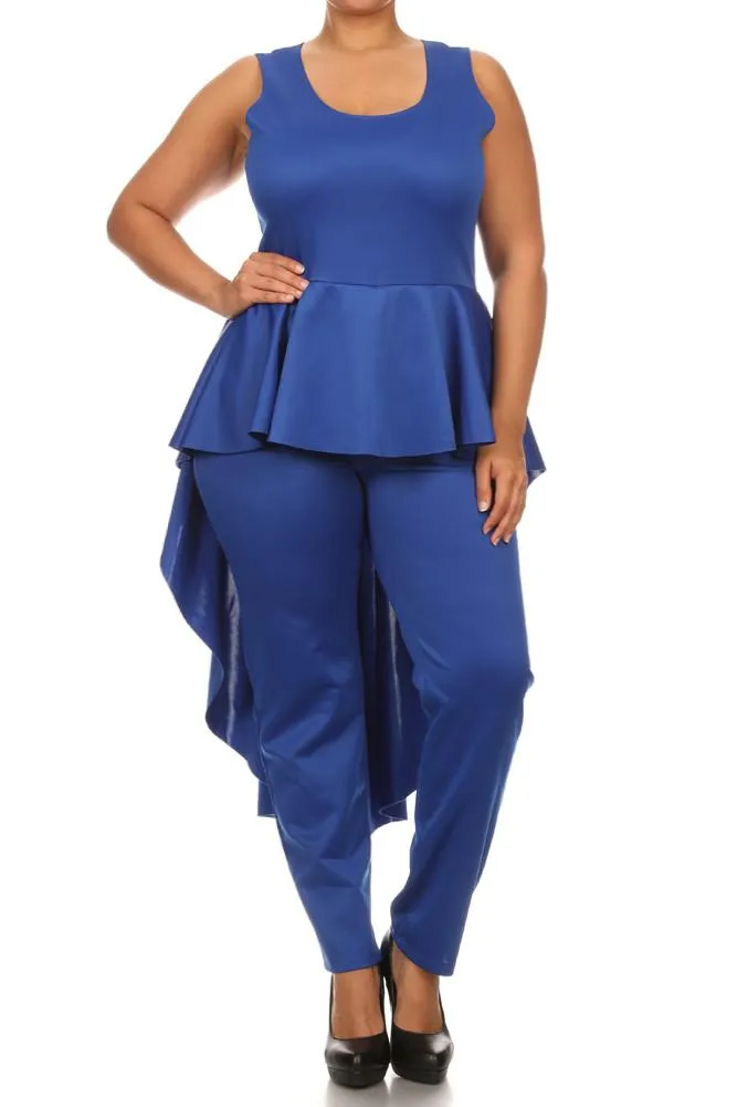 Plus Size Chic Dip Hem Peplum Ruffle Jumpsuit