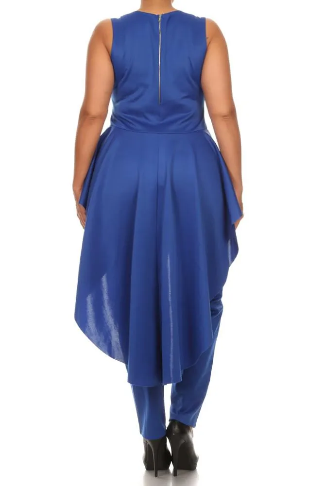 Plus Size Chic Dip Hem Peplum Ruffle Jumpsuit