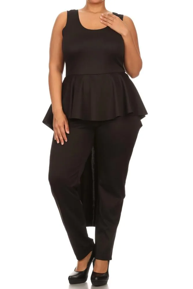 Plus Size Chic Dip Hem Peplum Ruffle Jumpsuit