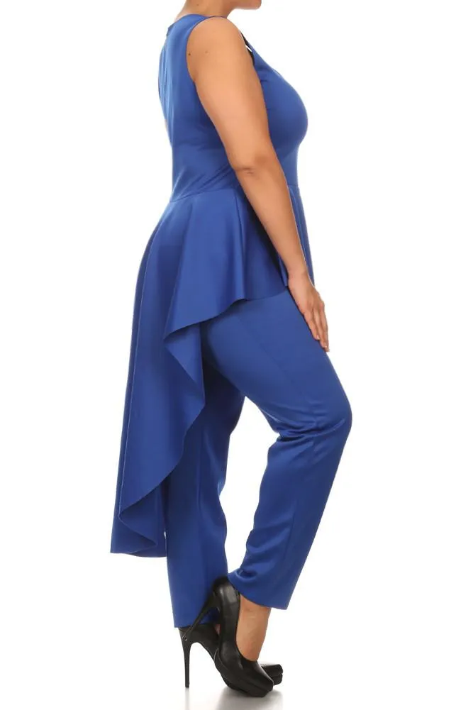 Plus Size Chic Dip Hem Peplum Ruffle Jumpsuit