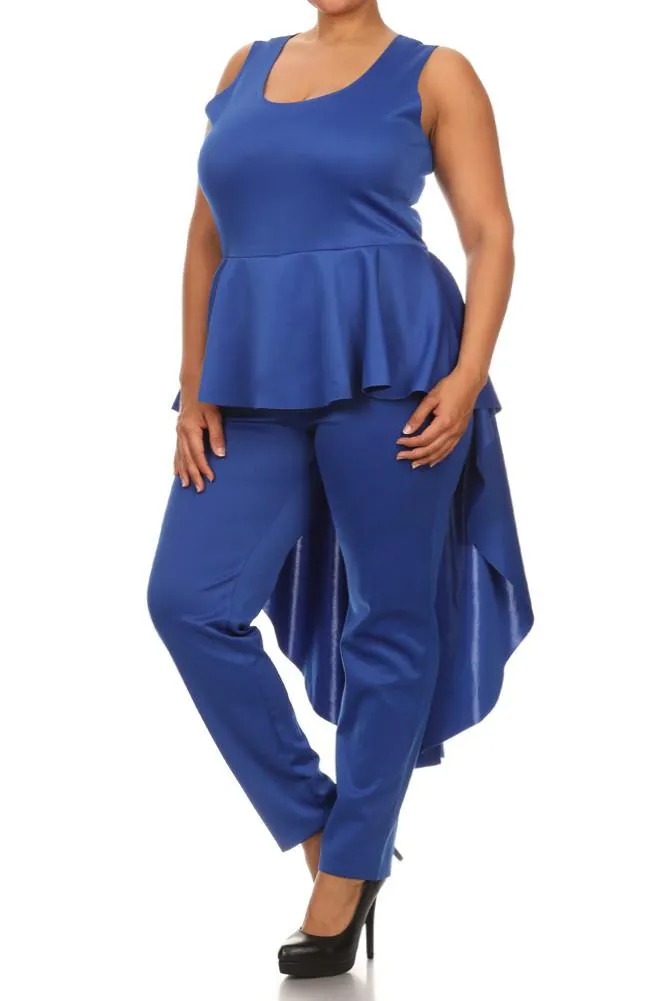 Plus Size Chic Dip Hem Peplum Ruffle Jumpsuit