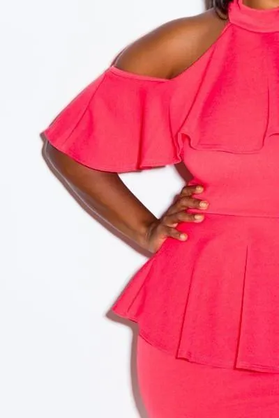 Plus Size Cold Shoulder Lovely Ruffle Peplum Dress [SALE]
