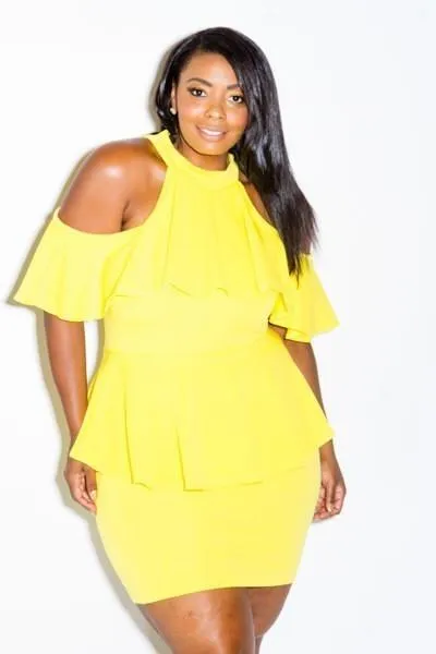 Plus Size Cold Shoulder Lovely Ruffle Peplum Dress [SALE]
