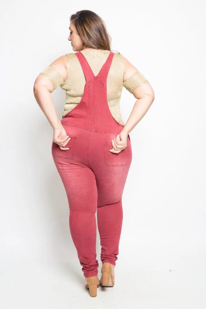 Plus Size Designer Moto Style Denim Overalls