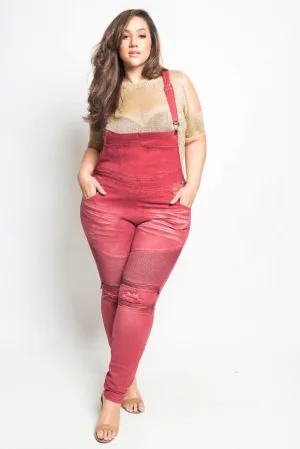 Plus Size Designer Moto Style Denim Overalls
