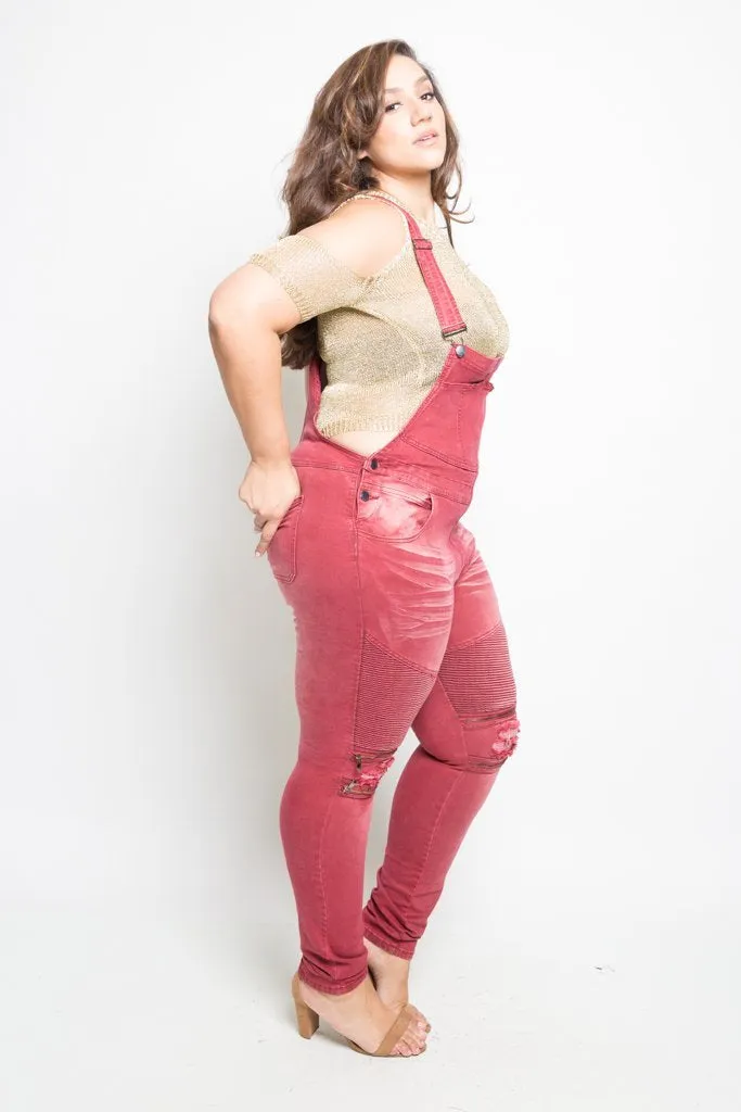 Plus Size Designer Moto Style Denim Overalls