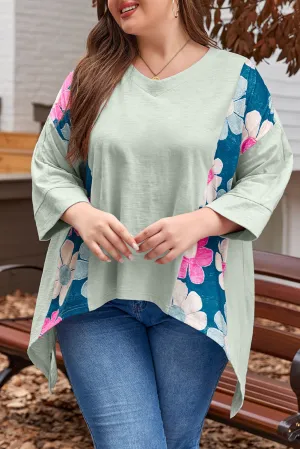 Plus Size Flower Patchwork High Low Top
