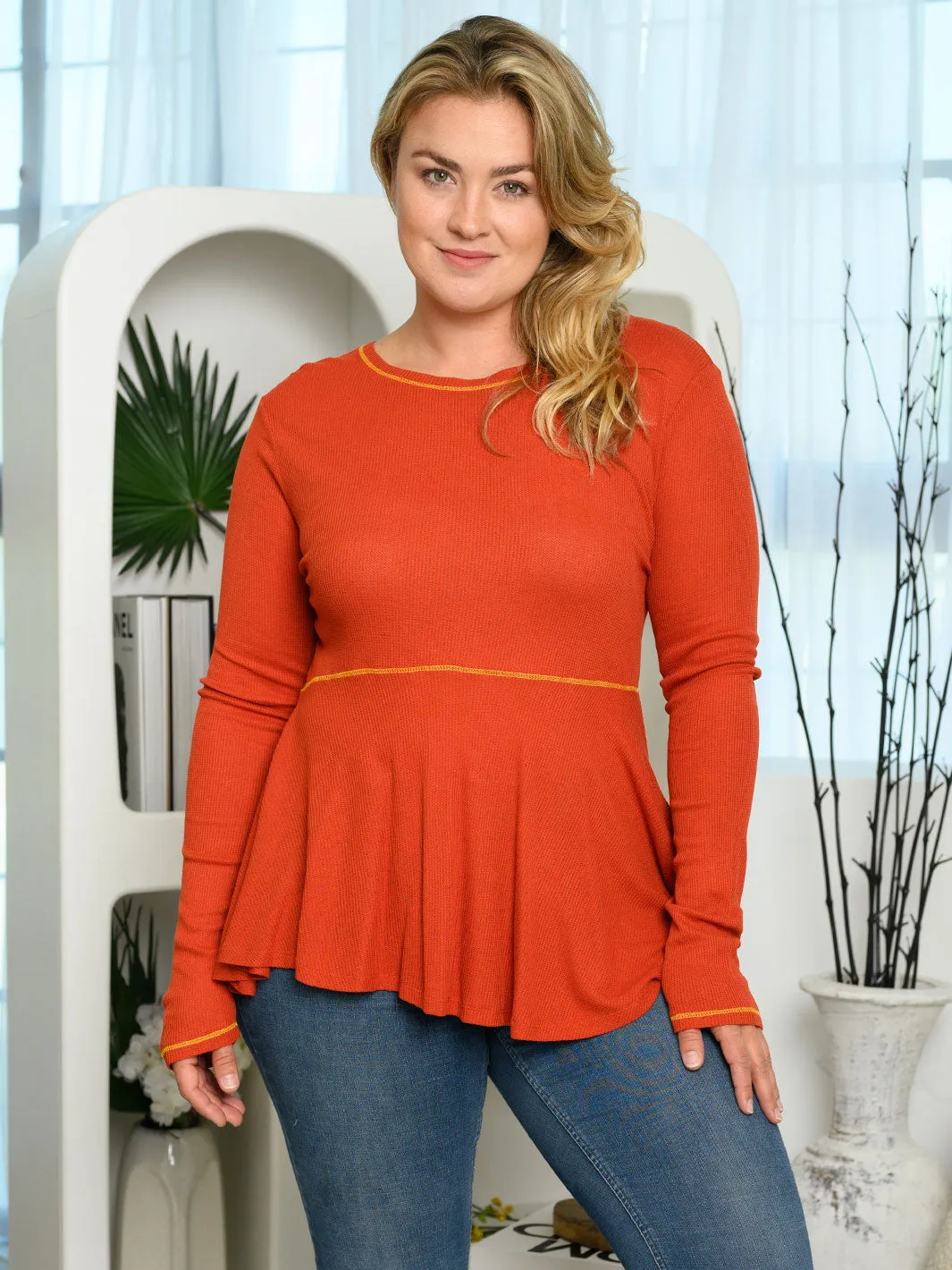 PLUS SIZE LONG BELL SLEEVE PEPLUM TUNIC TOP