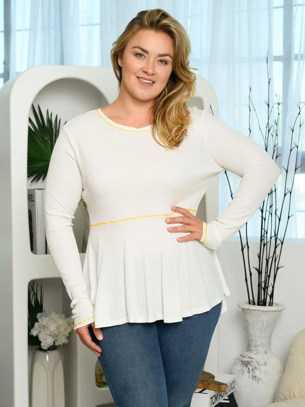 PLUS SIZE LONG BELL SLEEVE PEPLUM TUNIC TOP