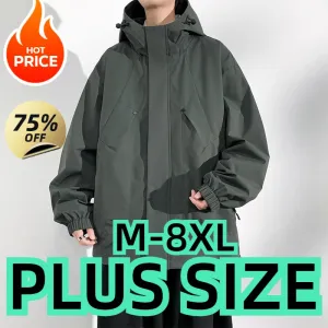 Plus Size New Camping Jacket Men Windbreak Coat Plus Size 8XL Fashion Casual Waterproof Jacket Male Solid Color Outerwear M-8xl