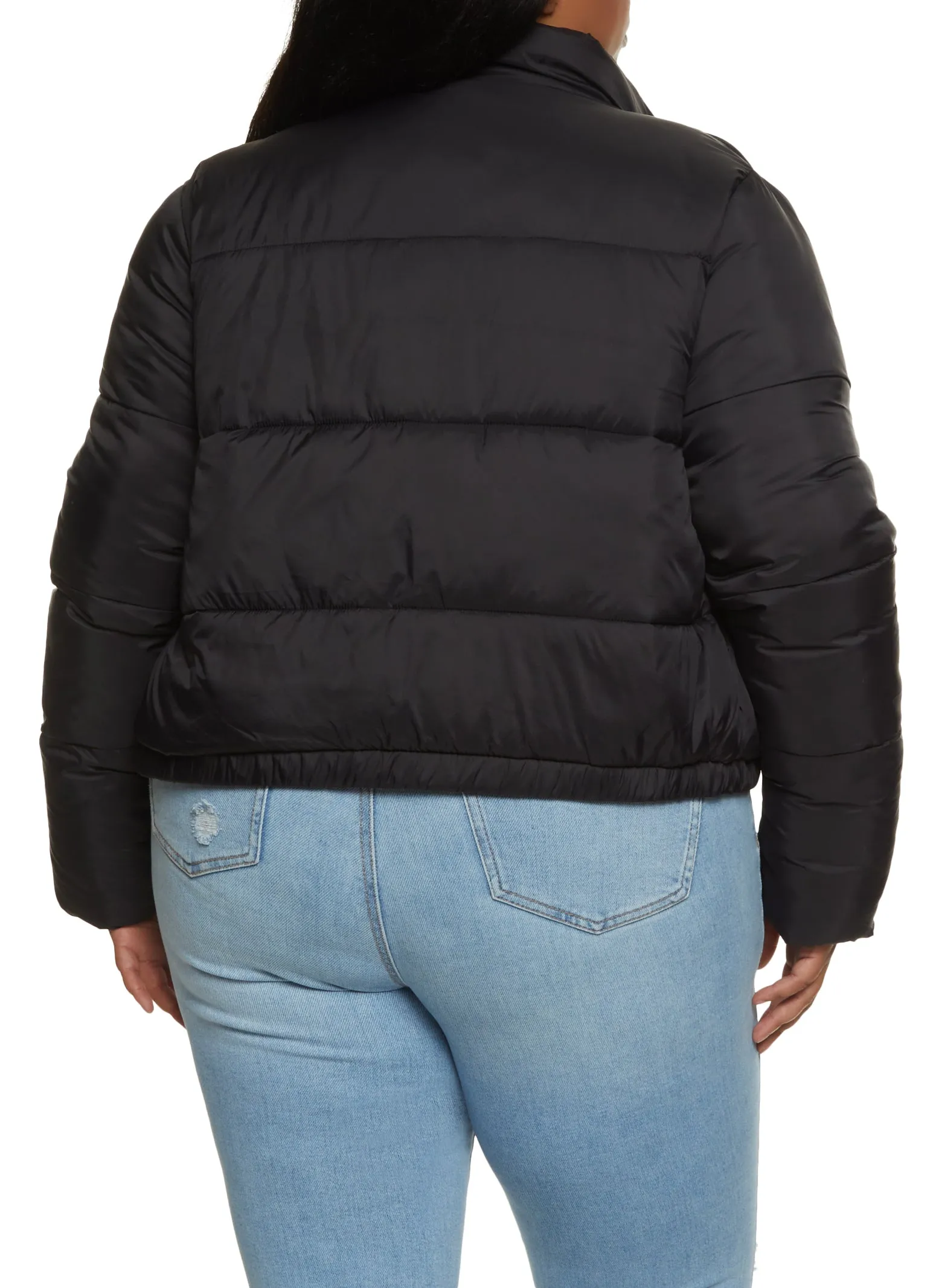 Plus Size Nylon Mock Neck Puffer Jacket