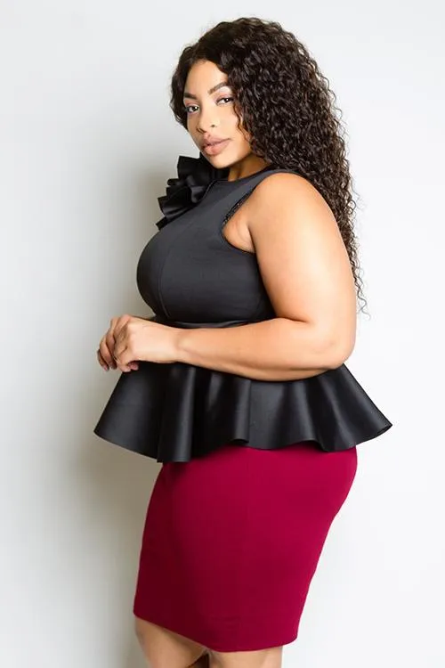 Plus Size Peplum Top with Flower Detail