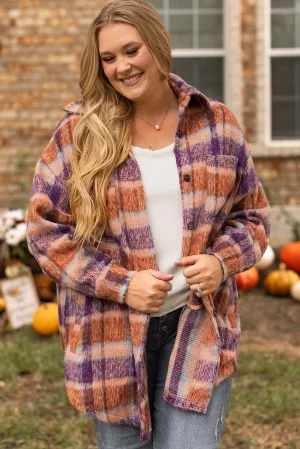 Plus Size Plaid Print Collared Jacket