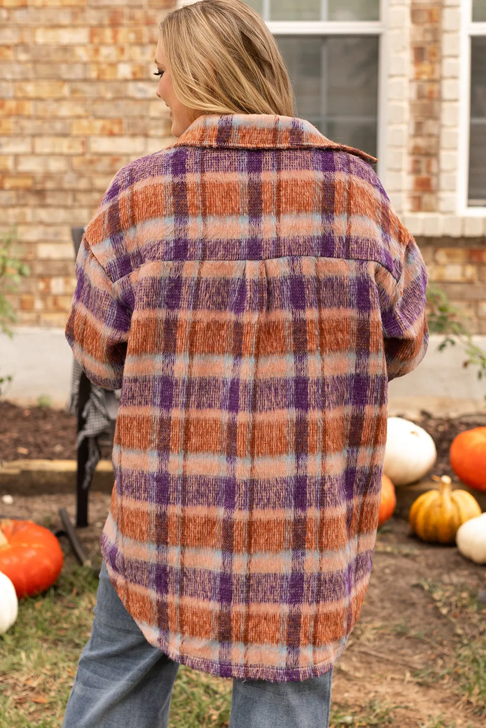 Plus Size Plaid Print Collared Jacket