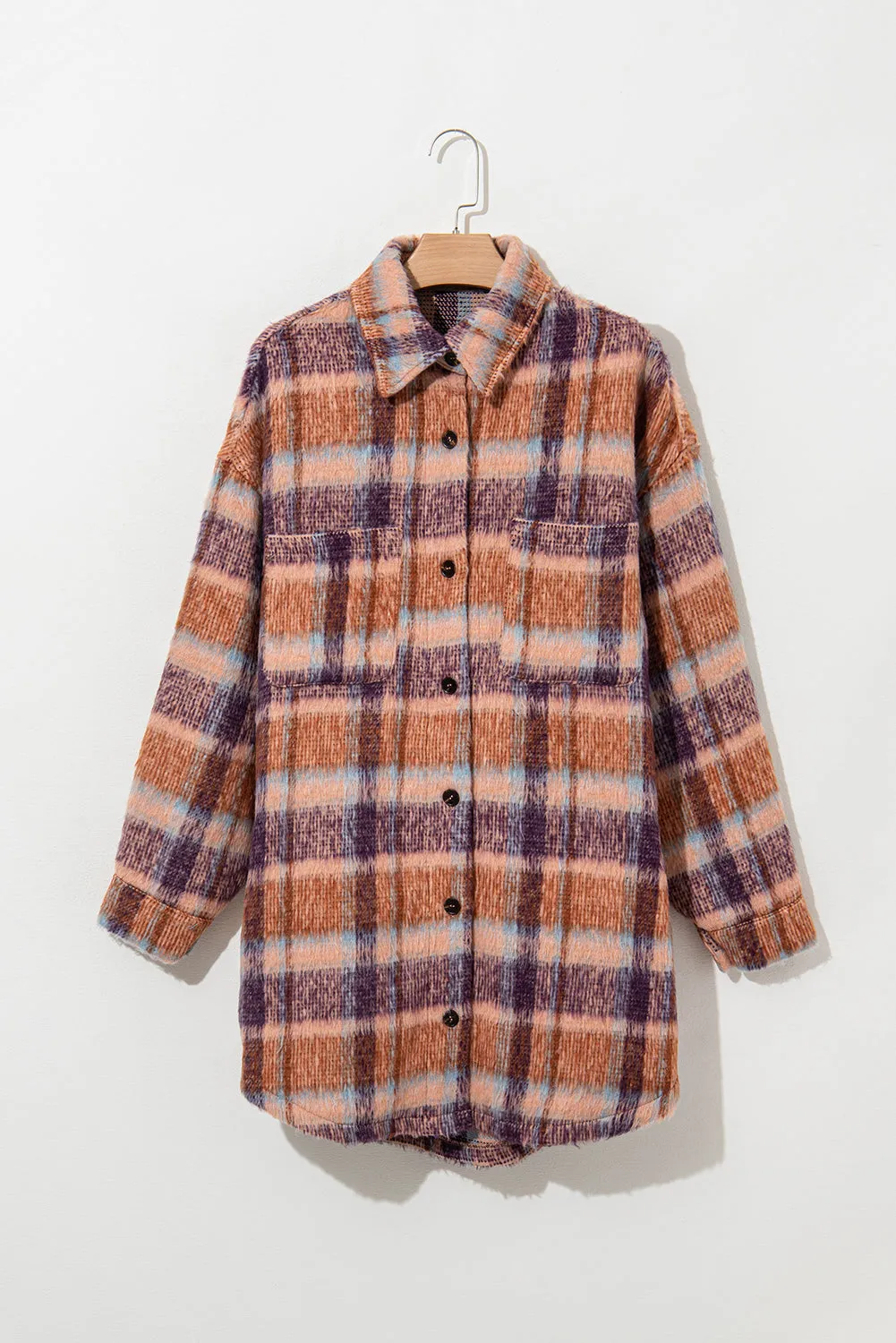 Plus Size Plaid Print Collared Jacket