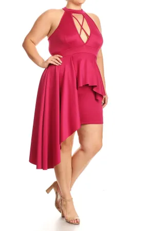 Plus Size Sexy Asymmetrical Criss Cross Peplum Dress [SALE]