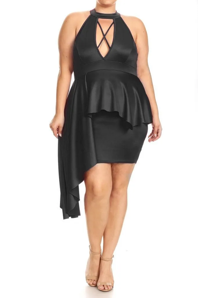 Plus Size Sexy Asymmetrical Criss Cross Peplum Dress [SALE]