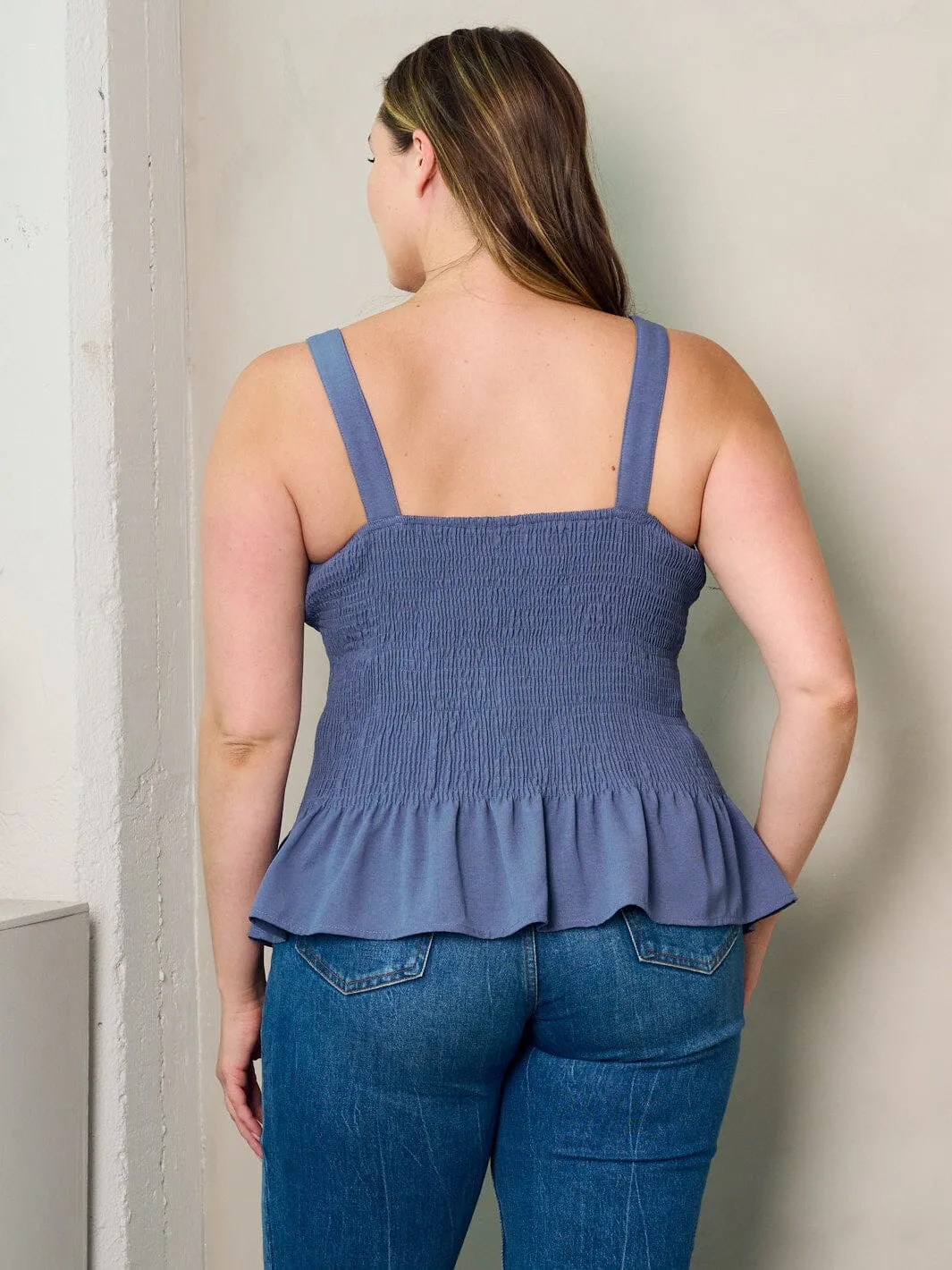 PLUS SIZE SLEEVELESS SMOCK PLEPLUM TANK TOP