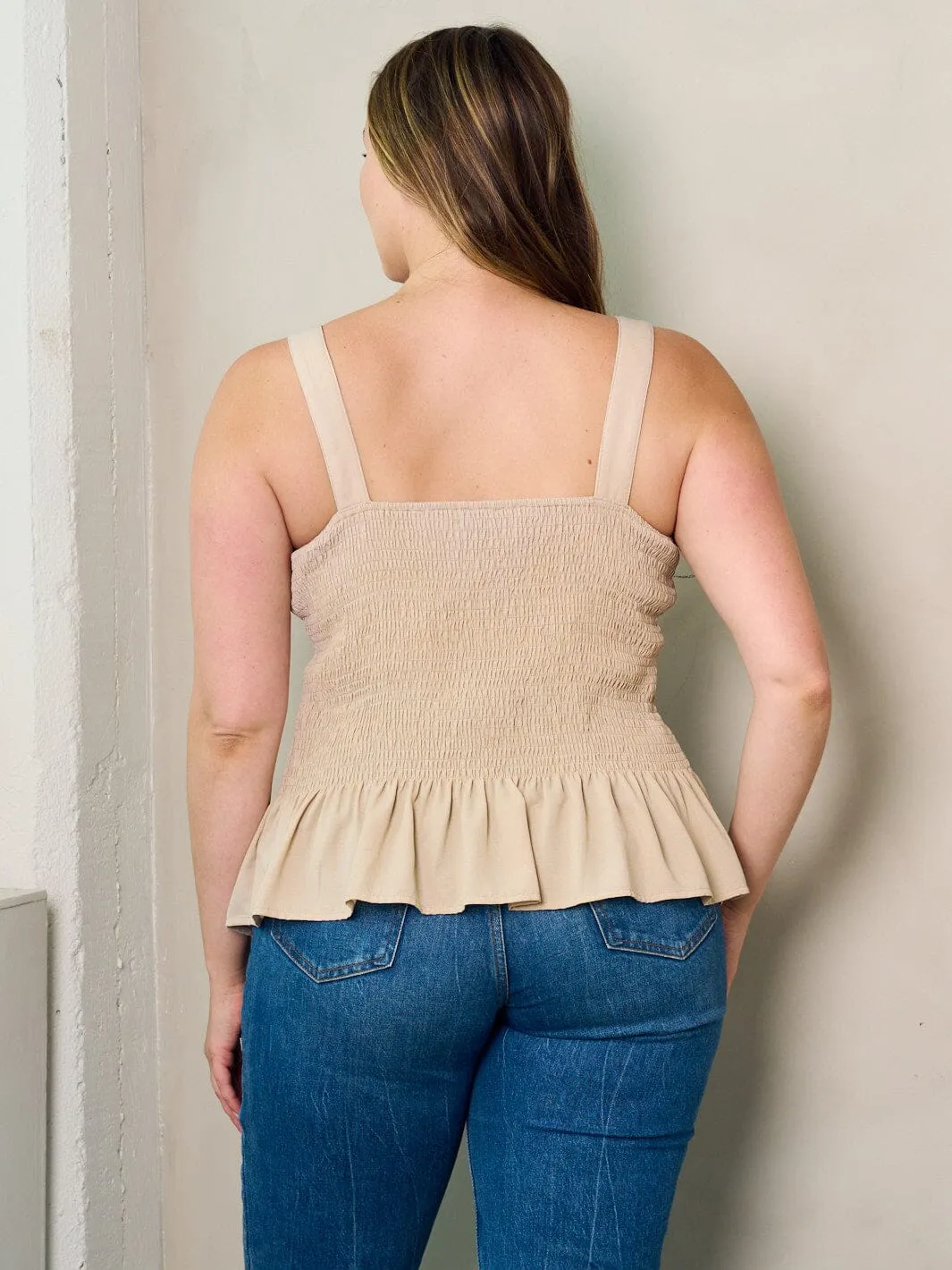 PLUS SIZE SLEEVELESS SMOCK PLEPLUM TANK TOP
