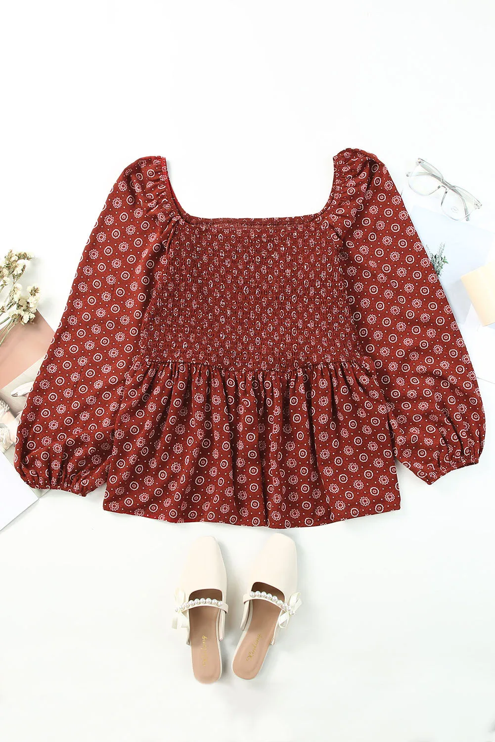 Plus Size Square Neck Peplum Blouse
