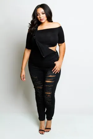 Plus Size Trendy Distressed Denim Overalls