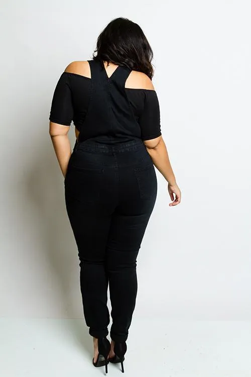 Plus Size Trendy Distressed Denim Overalls