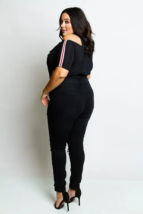 Plus Size Trendy Distressed Denim Overalls