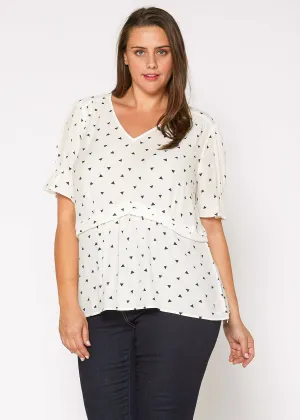 Plus Size Triangle Print Puff Sleeve Blouse in White Triangle by Shop at Konus