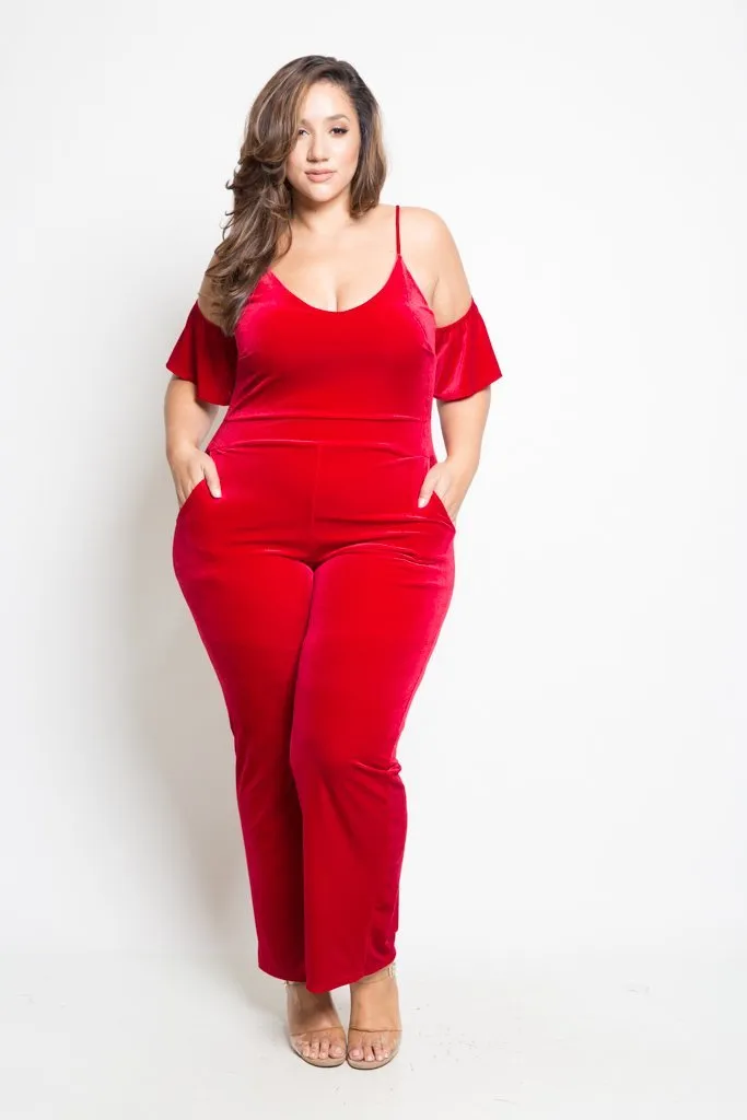 Plus Size Velvet Cold Shoulder Jumper [SALE]