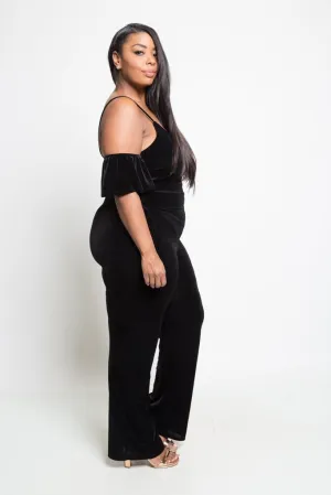 Plus Size Velvet Cold Shoulder Jumper [SALE]