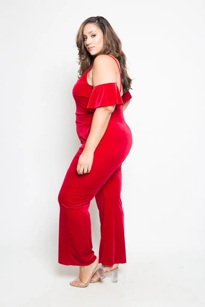 Plus Size Velvet Cold Shoulder Jumper [SALE]