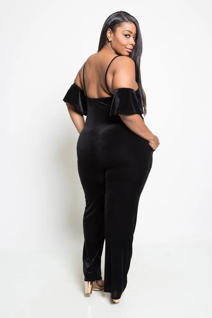 Plus Size Velvet Cold Shoulder Jumper [SALE]