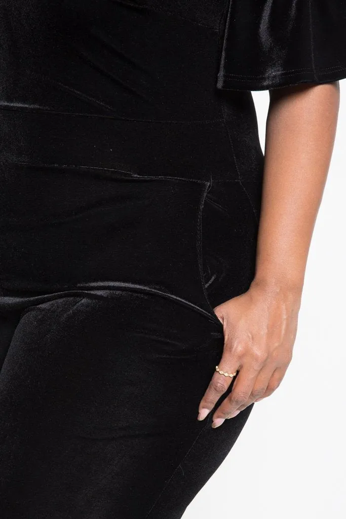 Plus Size Velvet Cold Shoulder Jumper [SALE]