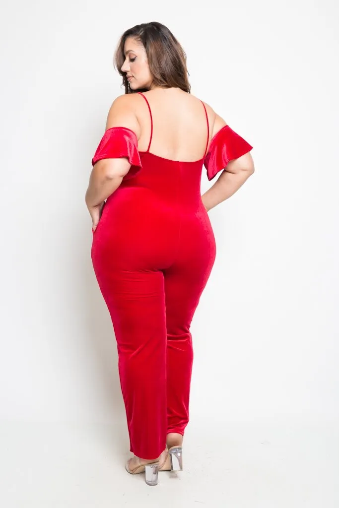 Plus Size Velvet Cold Shoulder Jumper [SALE]