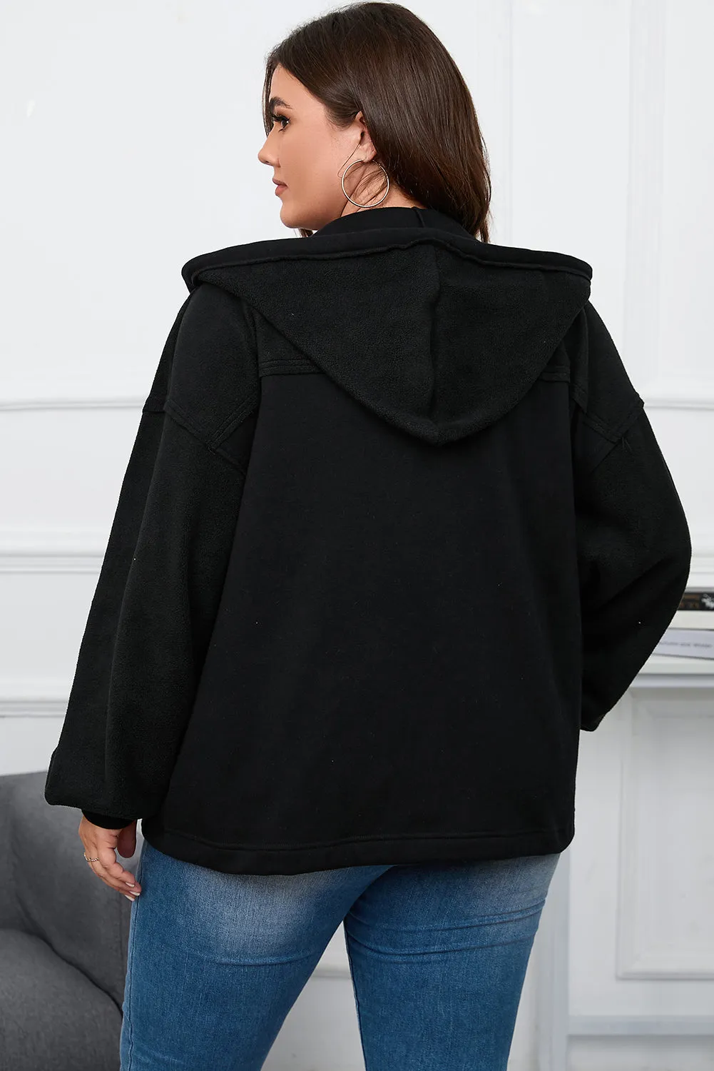 Plus Size Zip Up Hooded Jacket