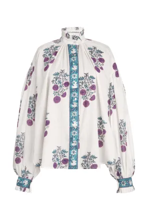 Poet Blouse, White  & Purple