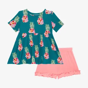Posh Peanut Ananans Basic S/S Peplum Top & Short Set
