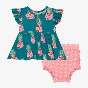 Posh Peanut Ananans Ruffled Capsleeve Henley Peplum Top & Bloomer Set