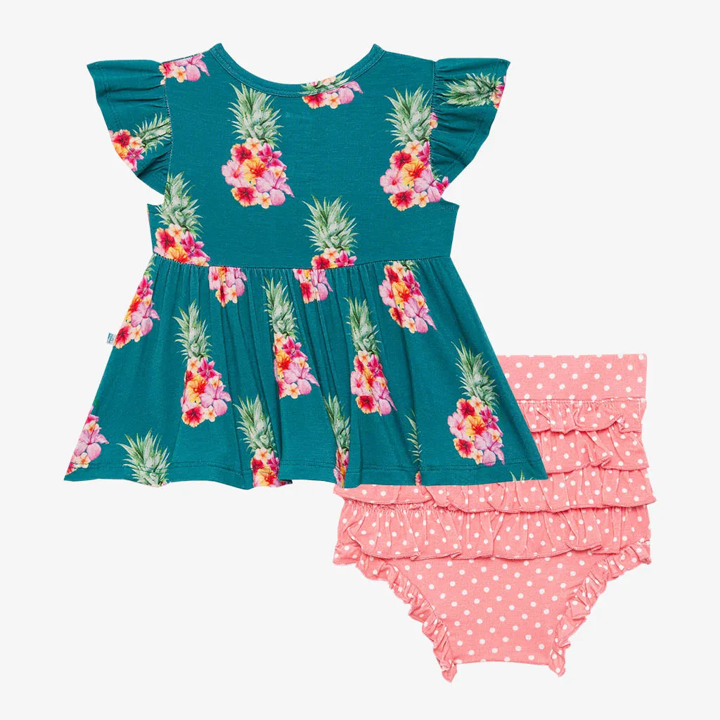 Posh Peanut Ananans Ruffled Capsleeve Henley Peplum Top & Bloomer Set