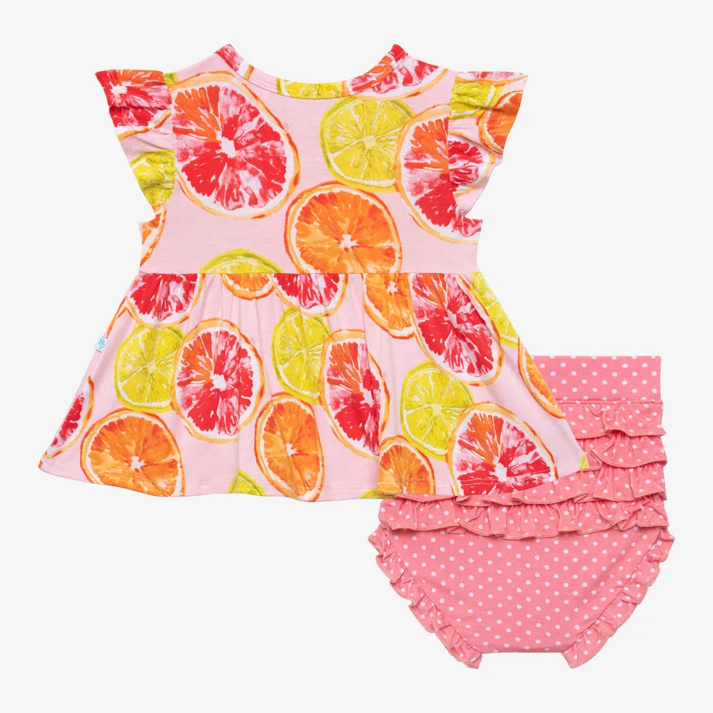 Posh Peanut Citrine Ruffled Capsleeve Basic Peplum Top & Bloomer Set