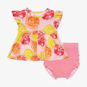 Posh Peanut Citrine Ruffled Capsleeve Basic Peplum Top & Bloomer Set