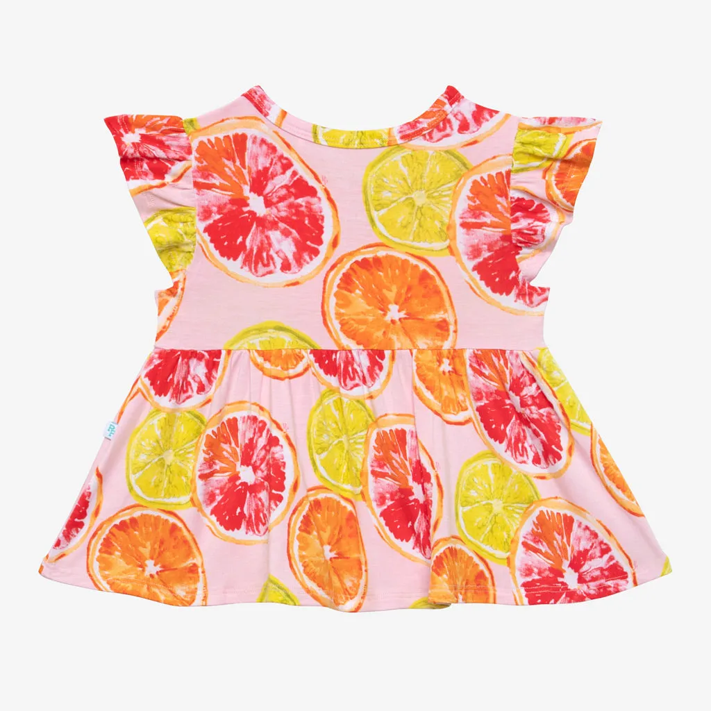 Posh Peanut Citrine Ruffled Capsleeve Basic Peplum Top & Bloomer Set