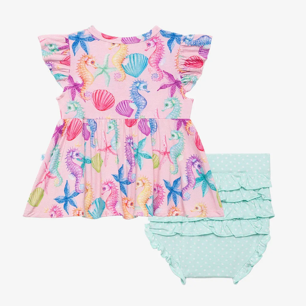 Posh Peanut Coral Ruffled Capsleeve Henley Peplum Top & Bloomer Set