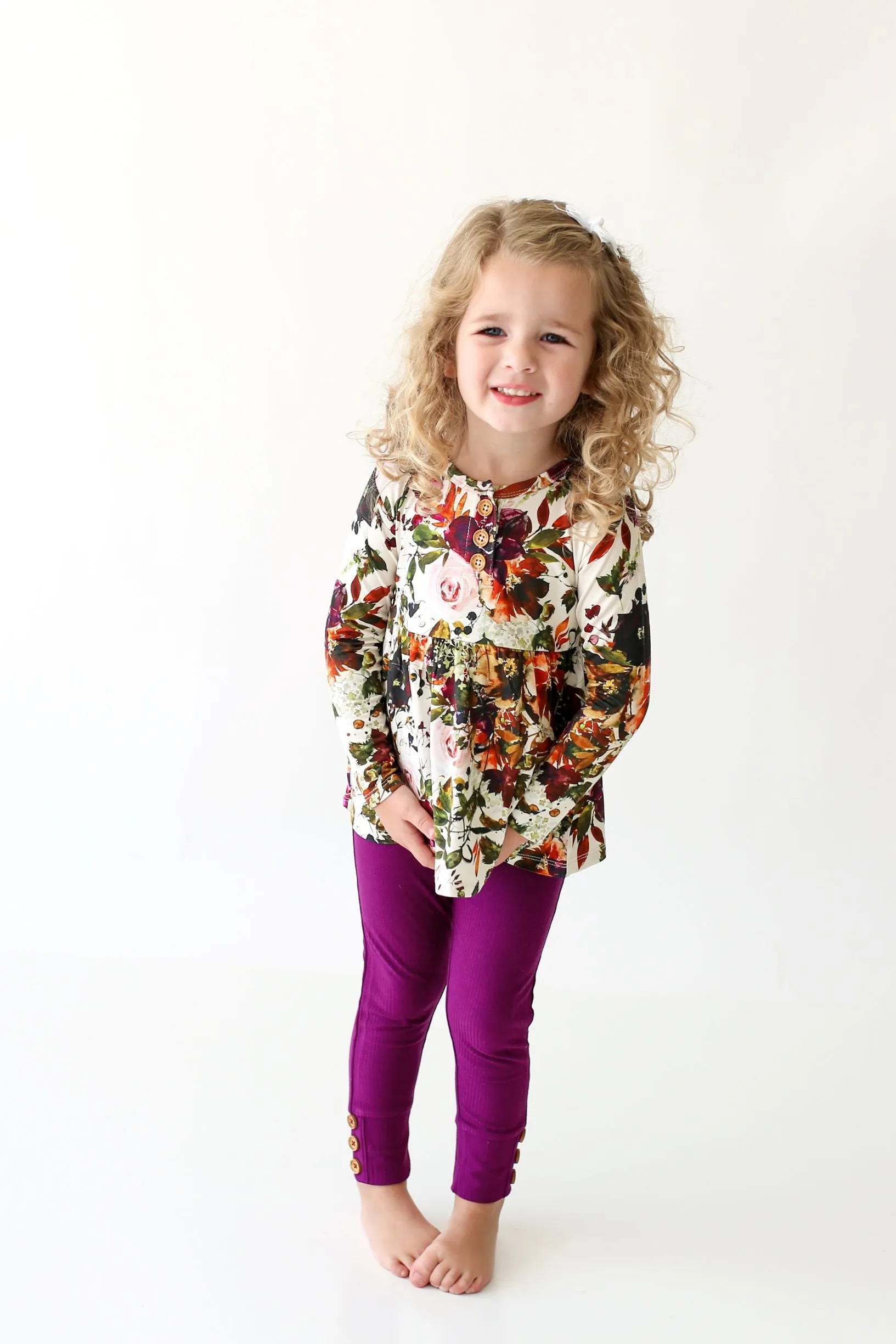 Posh Peanut Corinne L/S Henley Peplum Top & Legging Set