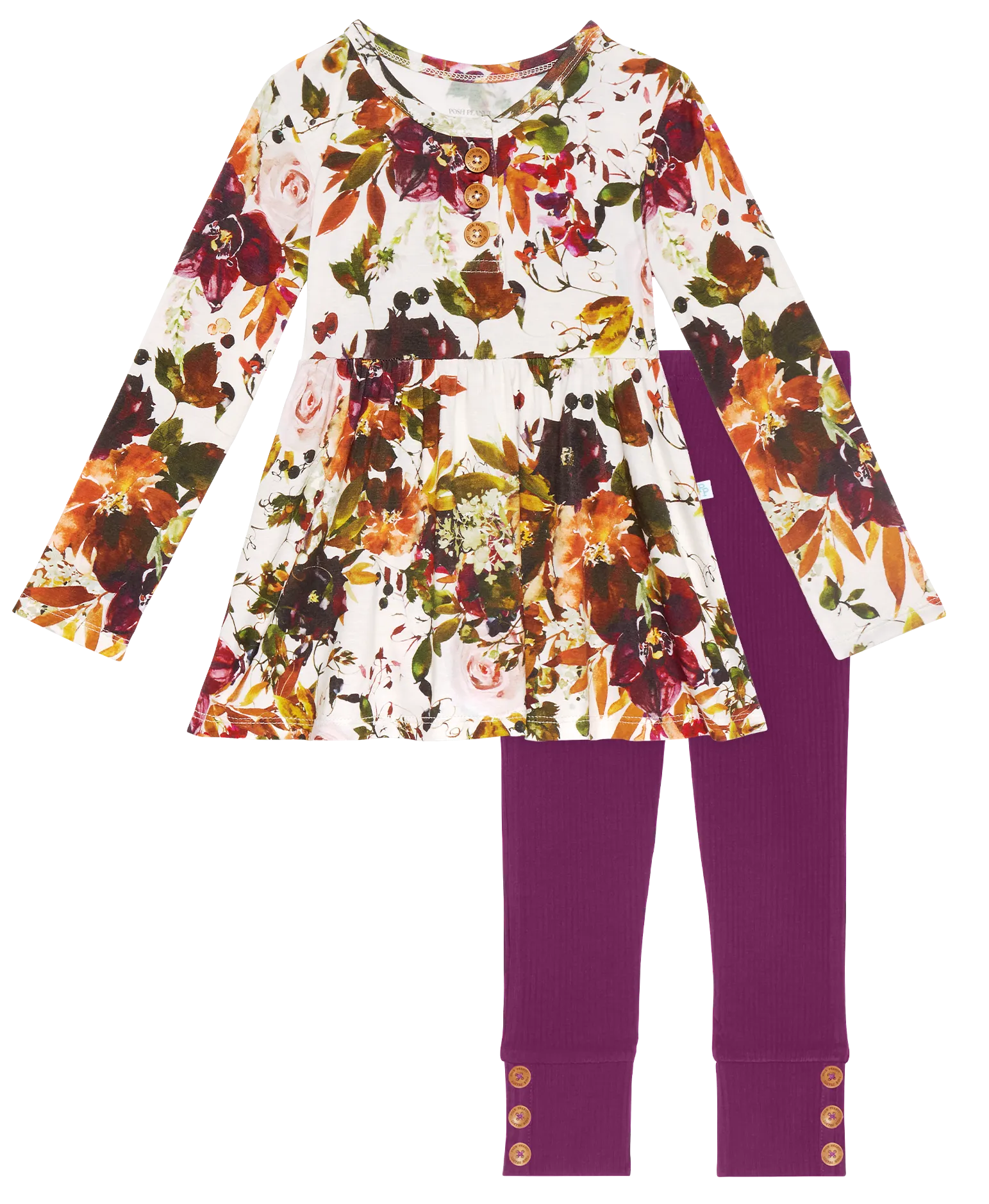 Posh Peanut Corinne L/S Henley Peplum Top & Legging Set