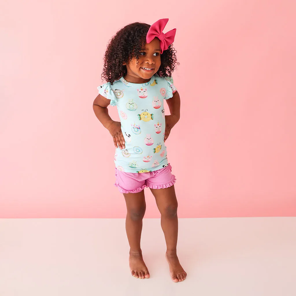 Posh Peanut Donuts Basic Ruffled Capsleeve Top & Ruffled Varsity Short